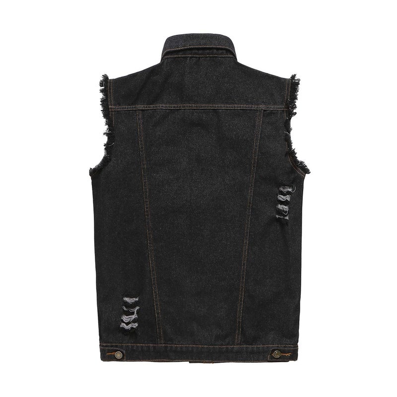 NASKY Men's Fit Retro Ripped Denim Vest Sleeveless Jean Vest and Jacket (XXX-Large, Black) - Image 2